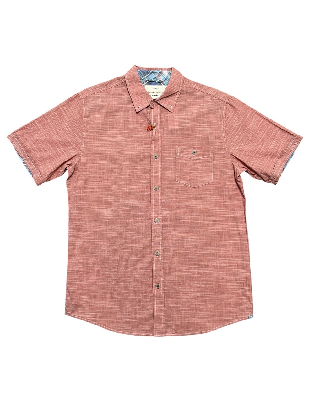 WEATHERPROOF VINTAGE short sleeve button down textured rio red shirt size MEDIUM